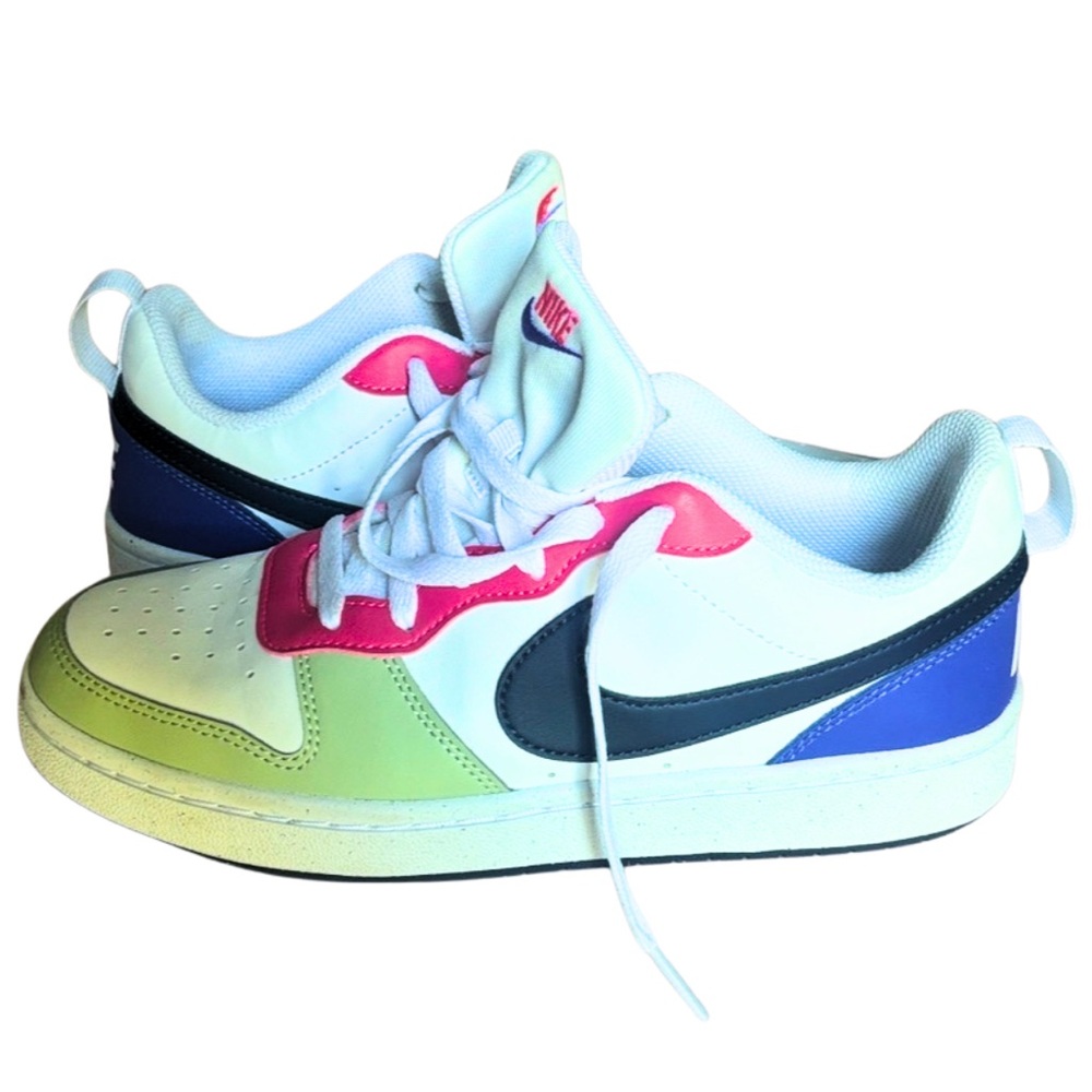 Nike Jordan Retro Low Youth White and Blue Sneakers with Pink and Green Accents